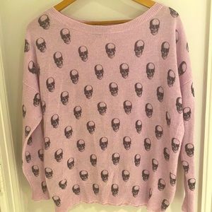 Skull Cashmere Purple Sweater with Black Skulls